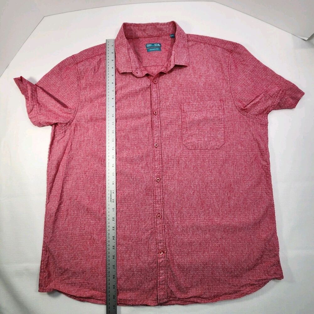 Tenth + Ocean Linen Blend Short Sleeve Button Shirt XXL Red Pink Washable Linen - Picture 8 of 10